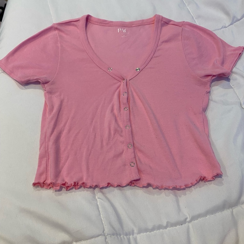 Pacsun cropped lettuce edge shirt with buttons, size small